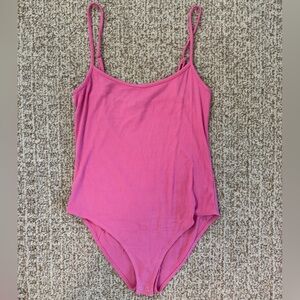 Forever 21 Hot Pink Ribbed Halter Bodysuit with Tie Detail